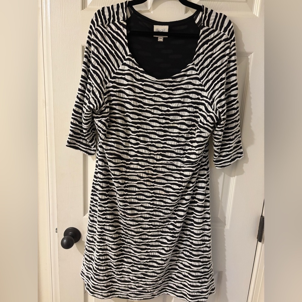 ECI Black and White Striped Midi Dress 18W